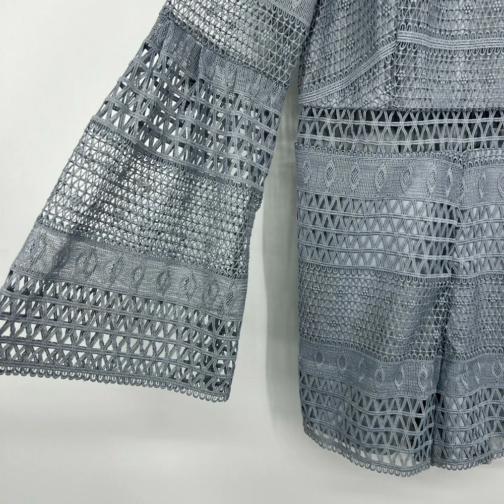 Bardot Romper Womens Size 8 Kristy Lace Blue Long Bell Sleeve Playsuit - Picture 5 of 12